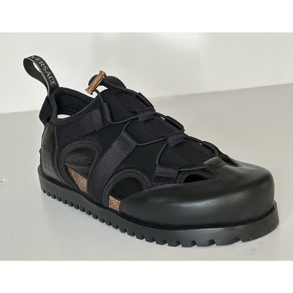 Versace Black Mules Leather Sandals 12.5 US (45.5 Eu) 1014481 Made in Italy NWT main image 12